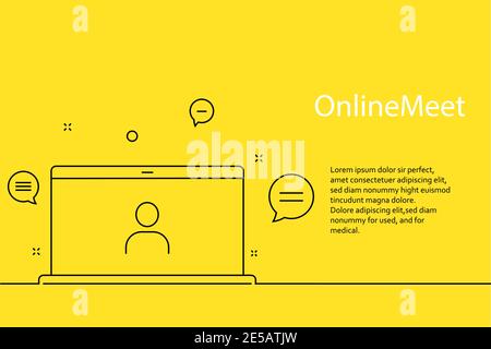 Webinar online, riunione. Banner in sfondo giallo per annunci di webinar, riunioni web, formazione online. Illustrazione Vettoriale