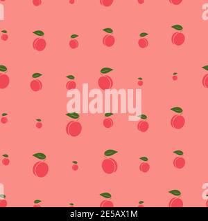 Illustrazione vettoriale piatta con motivo senza cuciture Peachy in stile minimalista su sfondo rosa Illustrazione Vettoriale