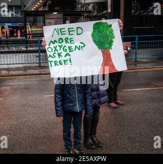 Londra UK 27 gennaio 2021 alcuni pro attivista applaudendo come La tenda nell'albero è stata smantellata. Paul Quezada-Neiman/Alamy Live Notizie Foto Stock