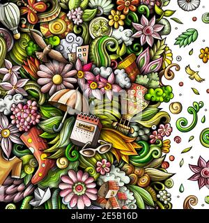 Disegno di cornice di doodles vettoriali disegnati a mano a molla. Illustrazione Vettoriale