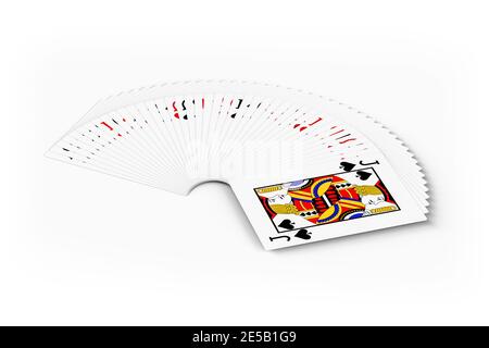 Carte da gioco - mazzo di carte non ripiegate isolate su bianco sfondo - rendering 3d Foto Stock