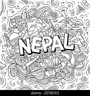 Nepal disegno a mano cartoni animati doodles illustrazione. Illustrazione Vettoriale