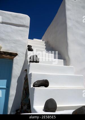 Particolare di architettura cicladica, isola di Dhonoussa, Grecia Foto Stock