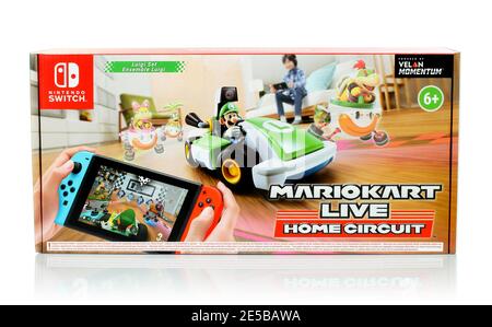 28 dicembre 2020: Pacchetto di Mariokart Live Home Circuit videogioco, Luigi set. Mariokart Live Home Circuit è un videogioco sviluppato e pubblicato da Nin Foto Stock