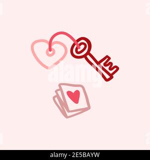 Tema del giorno di San Valentino Doodle icona vettoriale della posta disegnata a mano lettera con forma cardiaca isolata su un rosa Illustrazione Vettoriale