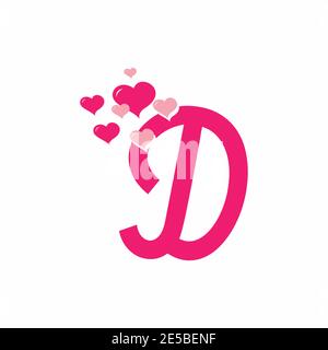 Rosa D lettera iniziale con disegno vettoriale valentino segno d'amore Illustrazione Vettoriale