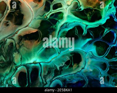Arte astratta Bright neon painting in violetto e rosa, creativo sfondo dipinto a mano, pittura acrilica su tela, tessitura marmo, artw liquido Foto Stock