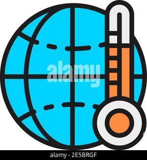 Riscaldamento globale, icona della linea piatta a temperatura anormalmente alta. Illustrazione Vettoriale