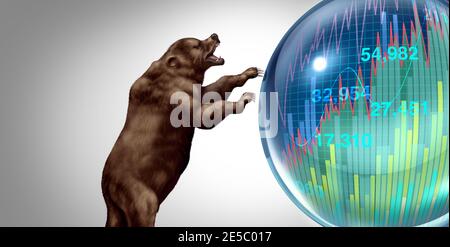 Tenere scoppiata la bolla del mercato e il crollo economico o il concetto di speculazione del mercato azionario e le azioni sopravvalutate come una crisi finanziaria e prezzi gonfiati. Foto Stock