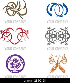 Set di 6 icone del tatuaggio - pattern cardiaci e celtici Illustrazione Vettoriale