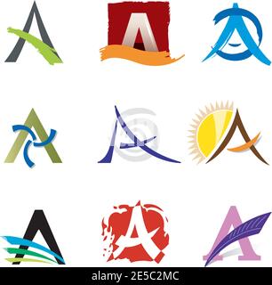Set di icone della lettera decorativa A - elementi per il logo Design Illustrazione Vettoriale