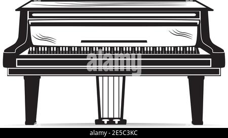 Strumento musicale vettoriale a pianoforte grande in bianco e nero Illustrazione Vettoriale