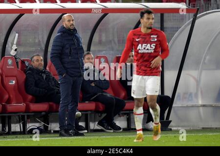 ALKMAAR, PAESI BASSI - GENNAIO 27: Allenatore Pascal Jansen di AZ durante la partita olandese di Eredivisie tra AZ e FC Utrecht allo stadio AFAS il 27 gennaio Foto Stock