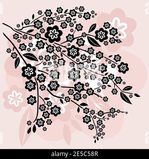 Cherry Blossom rami su rosa Beige colori sfondo Illustrazione Vettoriale