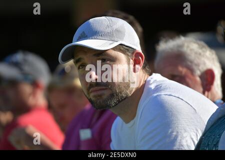 KEY BISCAYNE, FL - MARZO 21: Naomi Osaka del Giappone sconfigge Serena Williams degli Stati Uniti durante il Miami Open presentato da Itau al Crandon Park Tennis Center il 21 Marzo 2018 a Key Biscayne, Florida. People: Alexis Ohanian Credit: Storms Media Group/Alamy Live News Foto Stock