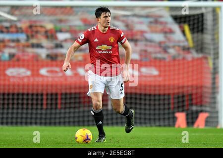 Manchester, Regno Unito, 27 gennaio 2021. Harry Maguire di Manchester United. Credit Anthony Devlin/Alamy Live News Foto Stock