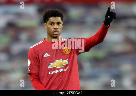 Manchester, Regno Unito, 27 gennaio 2021. Marcus Rashford di Manchester United. Credit Anthony Devlin/Alamy Live News Foto Stock