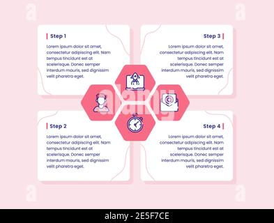 business infografica diagramma quattro passi missili lettera stop orologio uomini per la presentazione di poster con modello di banner con vettore di stile outline design illu Foto Stock