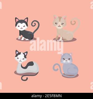 icone pet set, immagine vettoriale di diversi animali seduti felino gatto Illustrazione Vettoriale