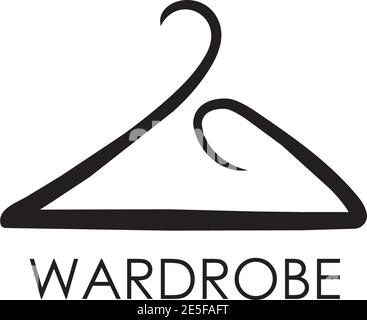Guardaroba o design con logo di moda con l'uso di appendiabiti icona design Illustrazione Vettoriale