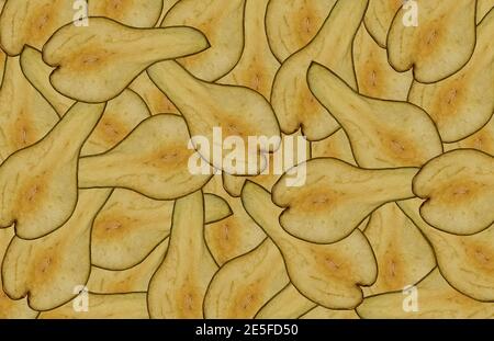 Frutta secca di pera tagliata a fette - fondo vitaminico. Design estivo Foto Stock