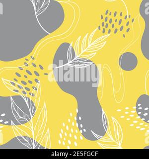 Moderno motivo senza giunture astratto con texture, macchie e pennellate disegnate a mano. Disegnate a mano varie forme e oggetti doodle. Retro elegante e repeted Illustrazione Vettoriale