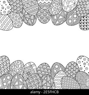 Buona Pasqua. Cornice con uova di pasqua bianche e nere. Libro da colorare per adulti per relax e meditazione. Elementi isolati vettoriali Illustrazione Vettoriale