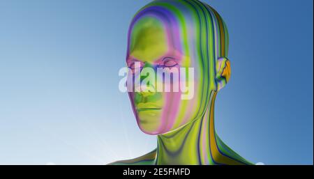 Testa femmina astratta con strisce, rendering 3D Foto Stock
