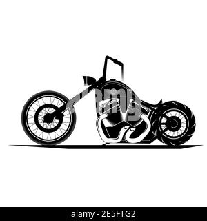 Moto classica. Emblema del biker club. Stile vintage. Design monocromatico. Scrambler bobina chopper Illustrazione Vettoriale