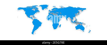 Mappa del mondo 3D blu su sfondo bianco Foto Stock