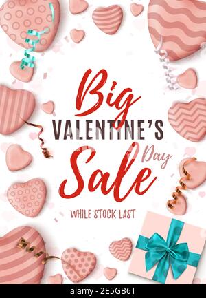 Poster verticale della vendita Big San Valentino. Modello di disegno astratto. Illustrazione Vettoriale