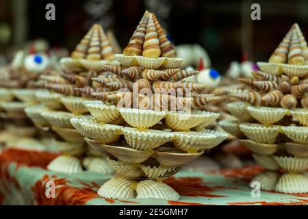 Artigianato fatto di molti tipi di ostriche di mare in un negozio street 99 Foto Stock