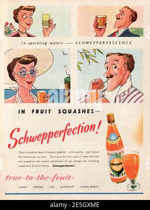 1950 UK Magazine Advertt Schweppes Fruit Squash Foto Stock