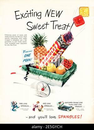 1950 UK Magazine Advertt Spangles dolci Foto Stock
