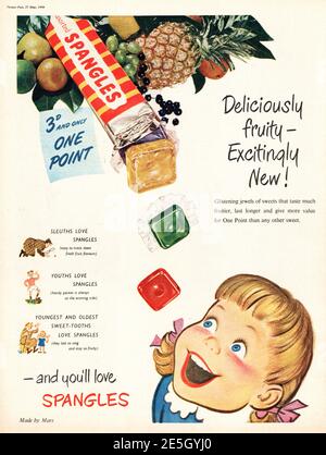 1950 UK Pubblicità Spangles dolci Foto Stock