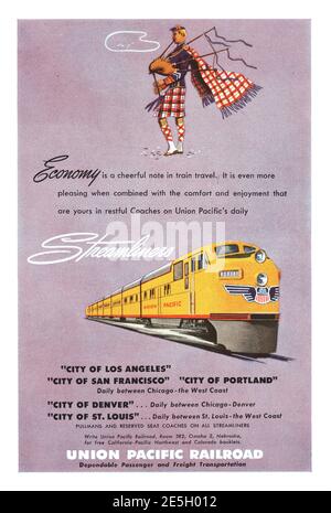 1950 US Advertt Union Pacific Railroad Foto Stock