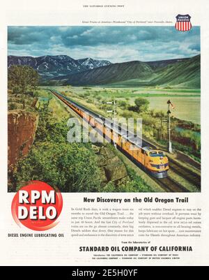 1950 U.S. Magazine RPM olio motore Delo Advertt Foto Stock