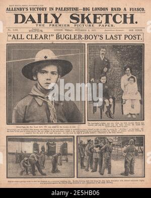 1917 Daily Sketch Boy Scout ucciso in Air RAID Foto Stock