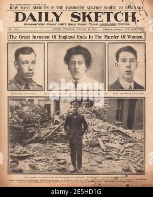 1915 Daily Sketch zeppelin raid sulle città della costa orientale Foto Stock