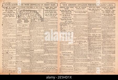 1915 Daily Sketch zeppelin raid sulle città della costa orientale Foto Stock