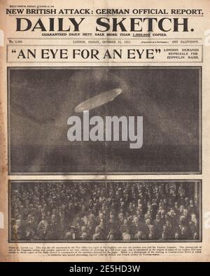 1915 Daily Sketch Zeppelin RAID a Londra Foto Stock