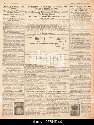 1915 Daily Sketch Zeppelin RAID a Londra Foto Stock