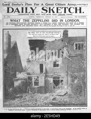 1915 Daily Sketch Zeppelin RAID a Londra Foto Stock