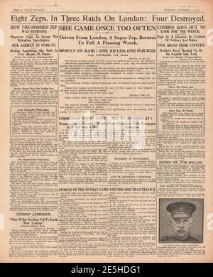 1916 Daily Sketch Zeppelin ha portato giù su Potters Bar Foto Stock