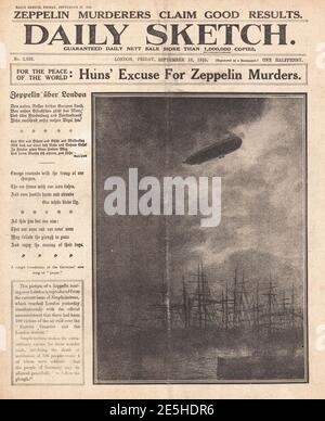 1915 Daily Sketch Zeppelin RAID a Londra Foto Stock