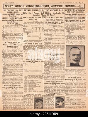 1915 Daily Sketch Zeppelin RAID a Londra Foto Stock