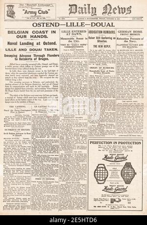 1918 Notizie quotidiane prima pagina Alleati cattura Ostenda Foto Stock