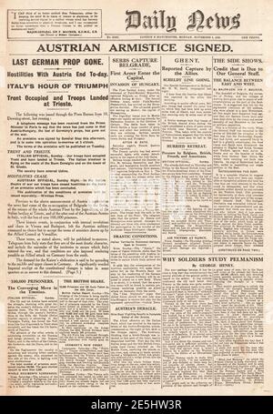 1918 Notizie giornaliere prima pagina Austria rinuncia Foto Stock