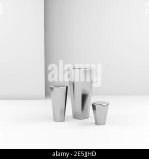 Podio vuoto, modello ripiano prodotti. Nido d'ape grigio brillante, esagoni e sfondo. rendering 3d Foto Stock