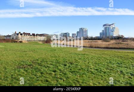 Cardiff Bay Wetlands Reserve, Cardiff, Galles Foto Stock